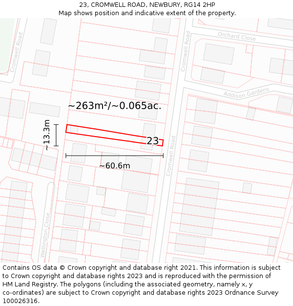 23, CROMWELL ROAD, NEWBURY, RG14 2HP: Plot and title map