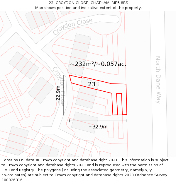 23, CROYDON CLOSE, CHATHAM, ME5 8RS: Plot and title map