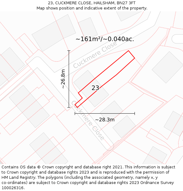 23, CUCKMERE CLOSE, HAILSHAM, BN27 3FT: Plot and title map