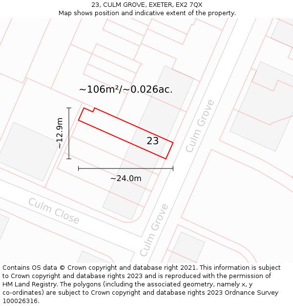 23, CULM GROVE, EXETER, EX2 7QX: Plot and title map
