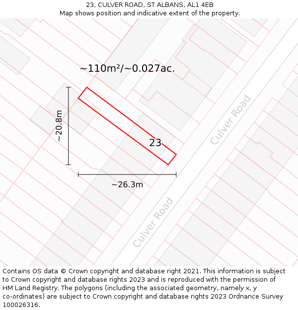 23, CULVER ROAD, ST ALBANS, AL1 4EB: Plot and title map