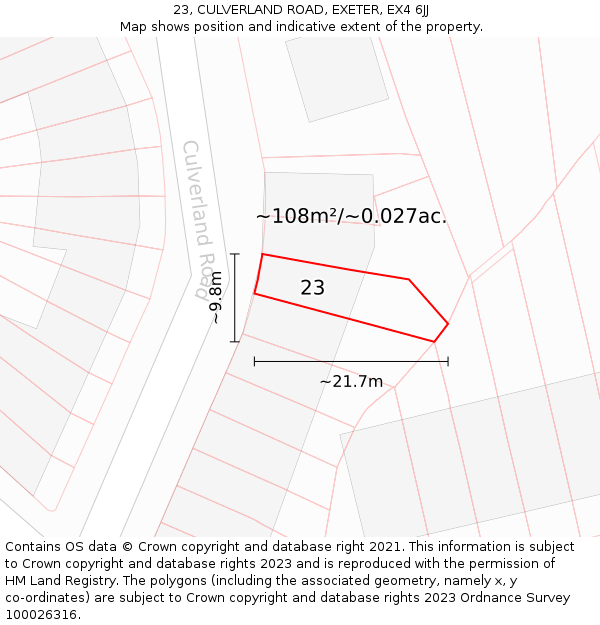 23, CULVERLAND ROAD, EXETER, EX4 6JJ: Plot and title map