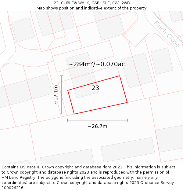 23, CURLEW WALK, CARLISLE, CA1 2WD: Plot and title map