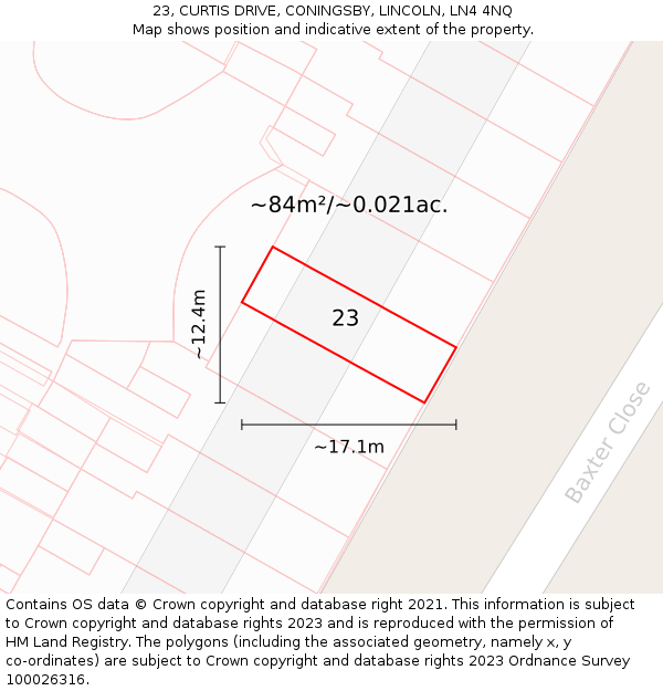 23, CURTIS DRIVE, CONINGSBY, LINCOLN, LN4 4NQ: Plot and title map