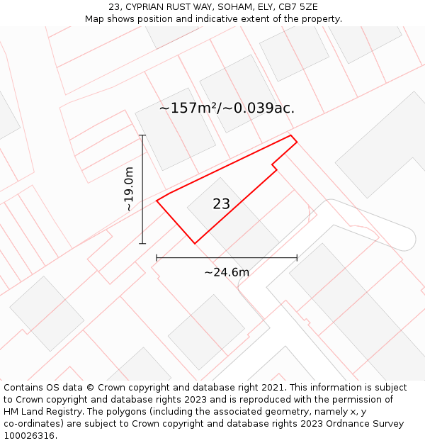 23, CYPRIAN RUST WAY, SOHAM, ELY, CB7 5ZE: Plot and title map