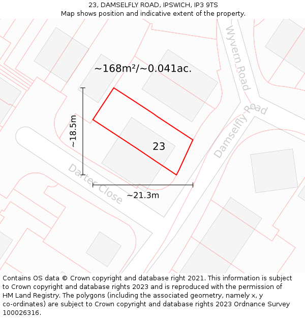 23, DAMSELFLY ROAD, IPSWICH, IP3 9TS: Plot and title map