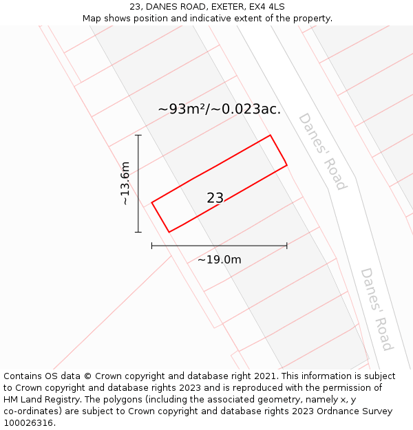 23, DANES ROAD, EXETER, EX4 4LS: Plot and title map