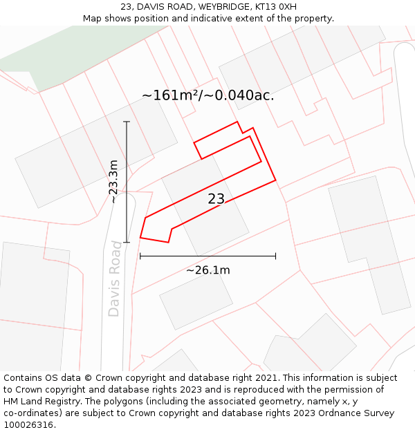 23, DAVIS ROAD, WEYBRIDGE, KT13 0XH: Plot and title map