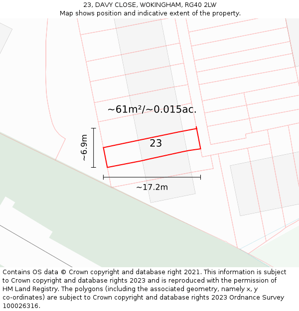 23, DAVY CLOSE, WOKINGHAM, RG40 2LW: Plot and title map
