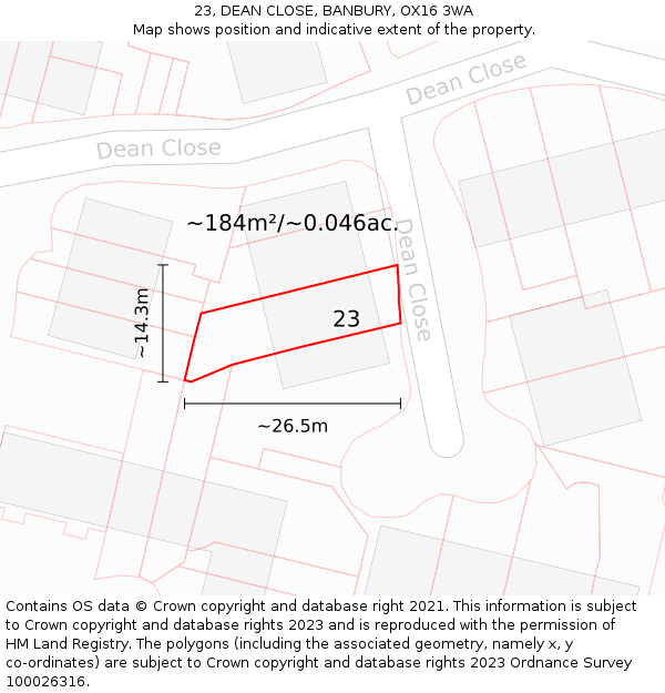 23, DEAN CLOSE, BANBURY, OX16 3WA: Plot and title map