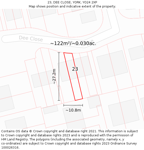 23, DEE CLOSE, YORK, YO24 2XP: Plot and title map