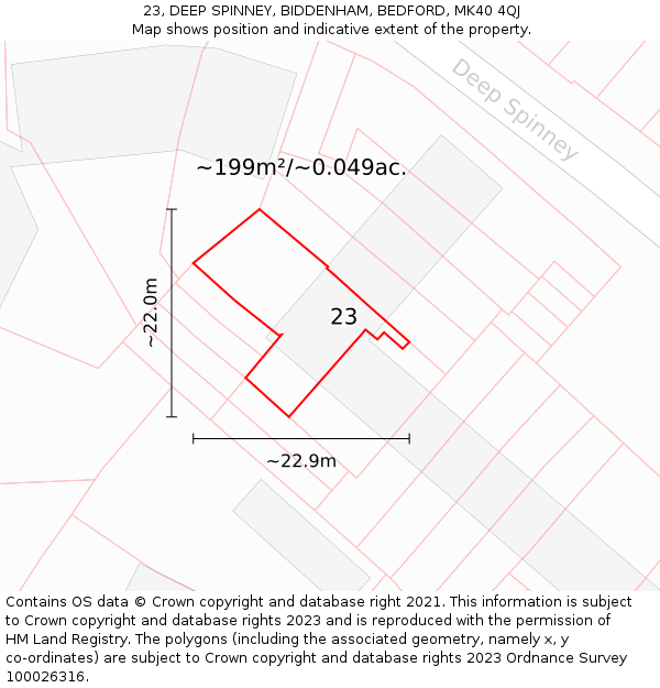 23, DEEP SPINNEY, BIDDENHAM, BEDFORD, MK40 4QJ: Plot and title map