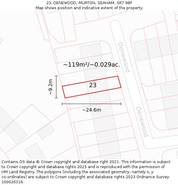 23, DENEWOOD, MURTON, SEAHAM, SR7 9BF: Plot and title map