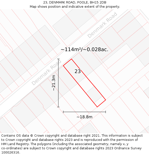23, DENMARK ROAD, POOLE, BH15 2DB: Plot and title map