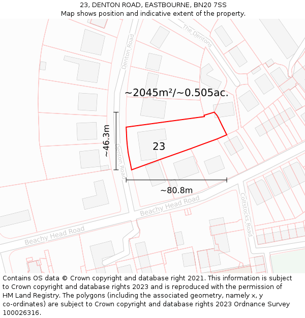 23, DENTON ROAD, EASTBOURNE, BN20 7SS: Plot and title map