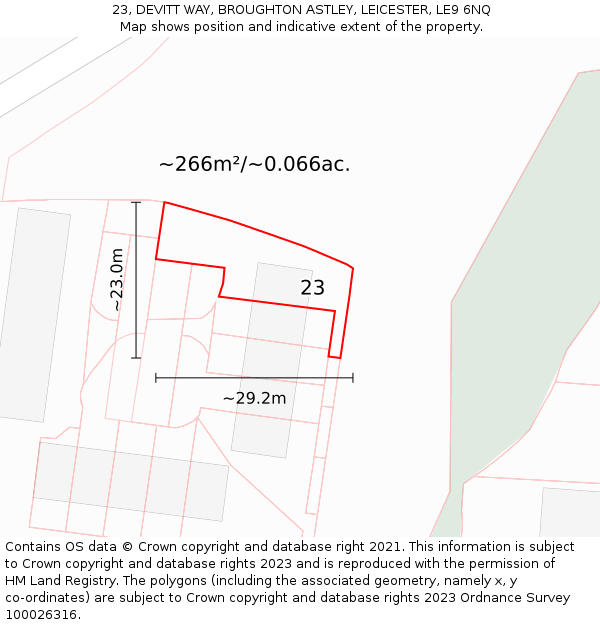 23, DEVITT WAY, BROUGHTON ASTLEY, LEICESTER, LE9 6NQ: Plot and title map