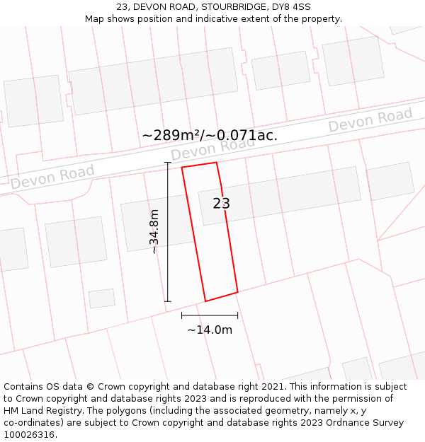 23, DEVON ROAD, STOURBRIDGE, DY8 4SS: Plot and title map