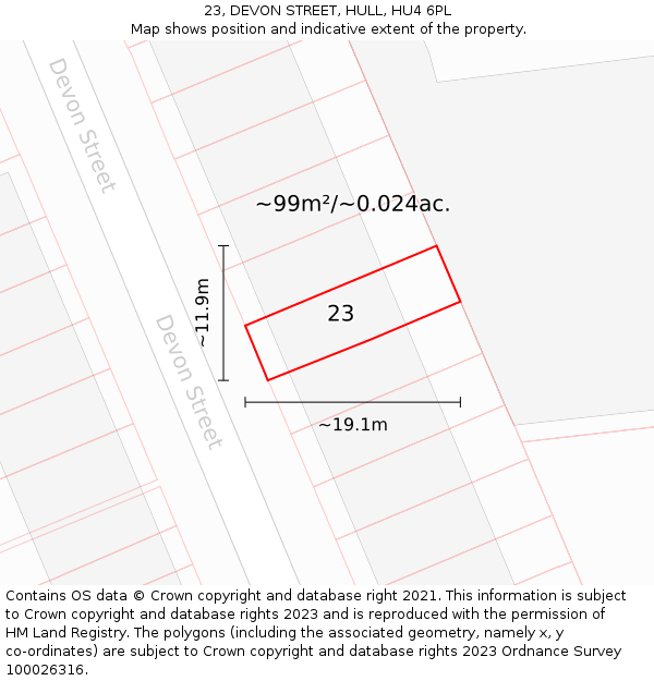 23, DEVON STREET, HULL, HU4 6PL: Plot and title map