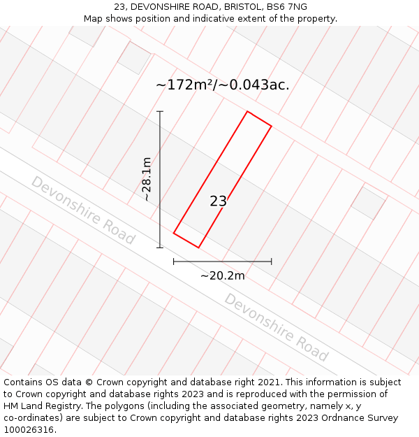 23, DEVONSHIRE ROAD, BRISTOL, BS6 7NG: Plot and title map