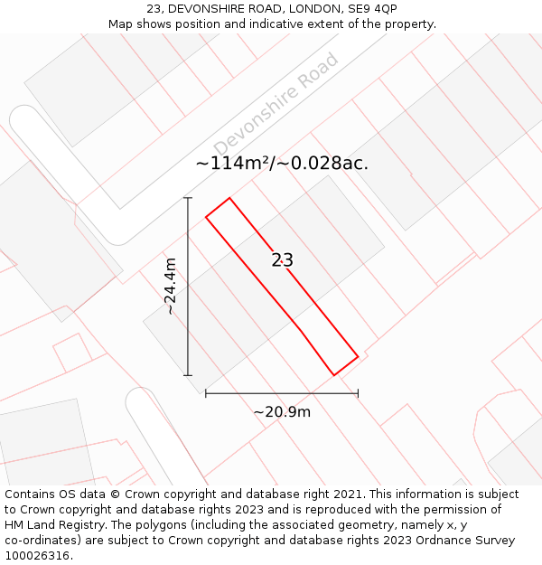 23, DEVONSHIRE ROAD, LONDON, SE9 4QP: Plot and title map