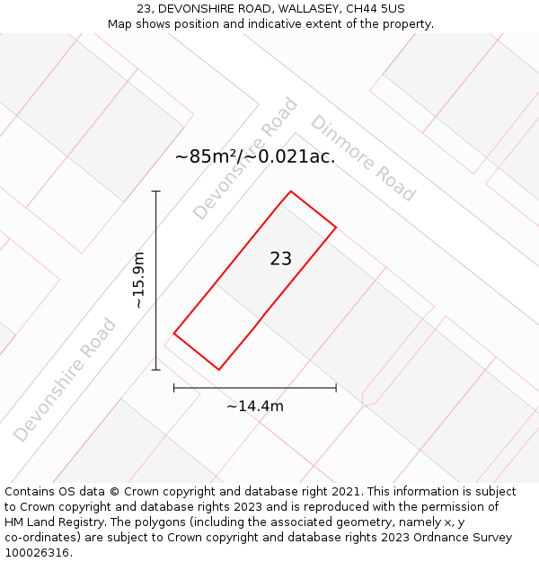 23, DEVONSHIRE ROAD, WALLASEY, CH44 5US: Plot and title map
