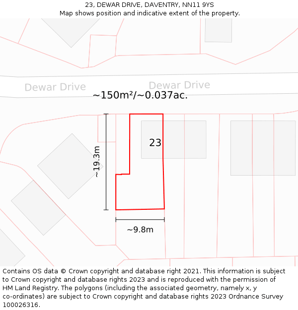 23, DEWAR DRIVE, DAVENTRY, NN11 9YS: Plot and title map