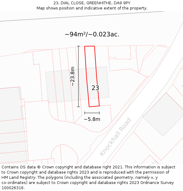 23, DIAL CLOSE, GREENHITHE, DA9 9PY: Plot and title map