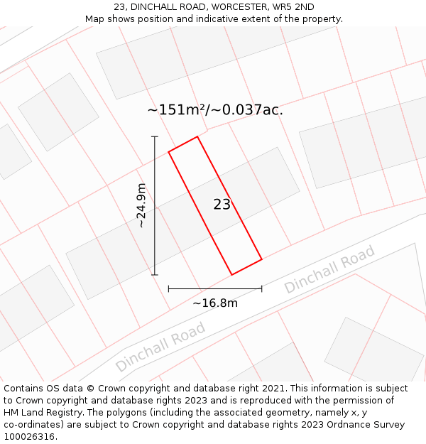 23, DINCHALL ROAD, WORCESTER, WR5 2ND: Plot and title map