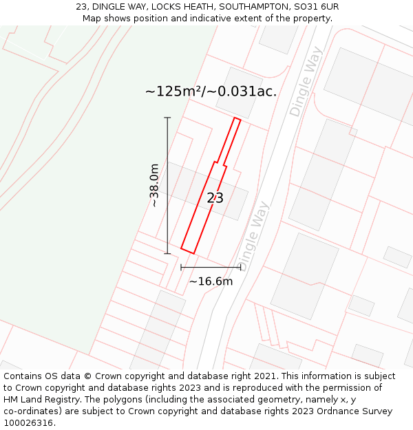 23, DINGLE WAY, LOCKS HEATH, SOUTHAMPTON, SO31 6UR: Plot and title map