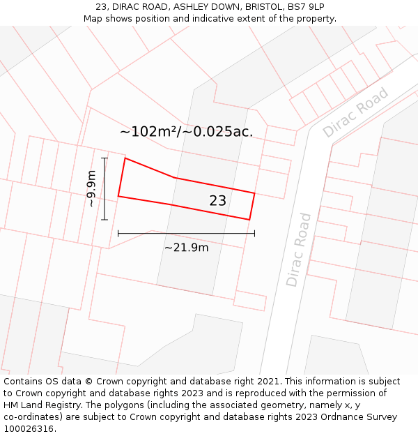 23, DIRAC ROAD, ASHLEY DOWN, BRISTOL, BS7 9LP: Plot and title map