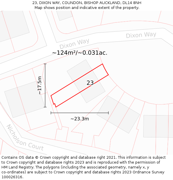 23, DIXON WAY, COUNDON, BISHOP AUCKLAND, DL14 8NH: Plot and title map