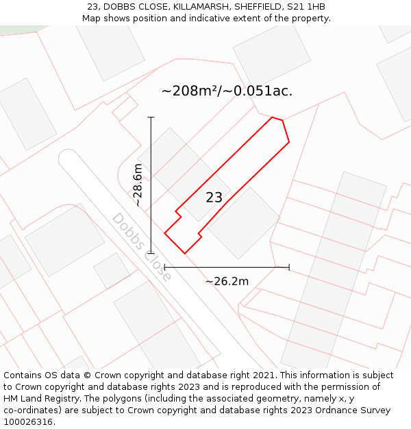 23, DOBBS CLOSE, KILLAMARSH, SHEFFIELD, S21 1HB: Plot and title map