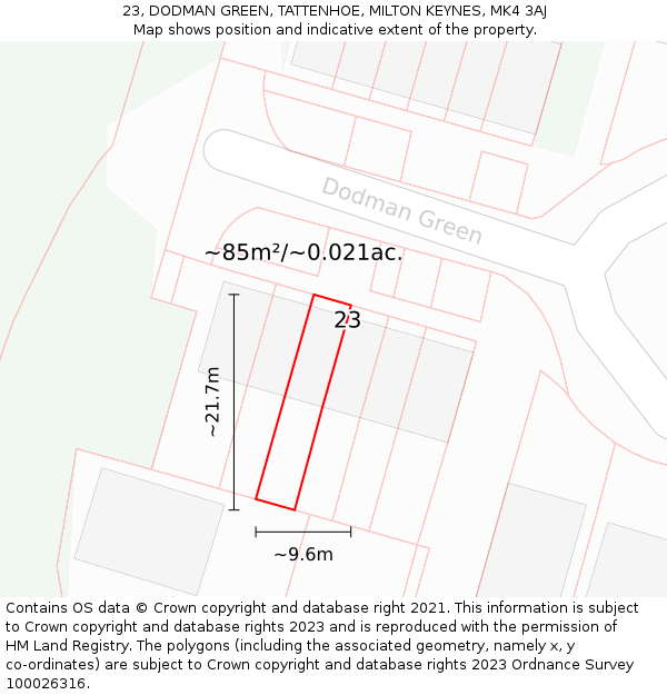 23, DODMAN GREEN, TATTENHOE, MILTON KEYNES, MK4 3AJ: Plot and title map