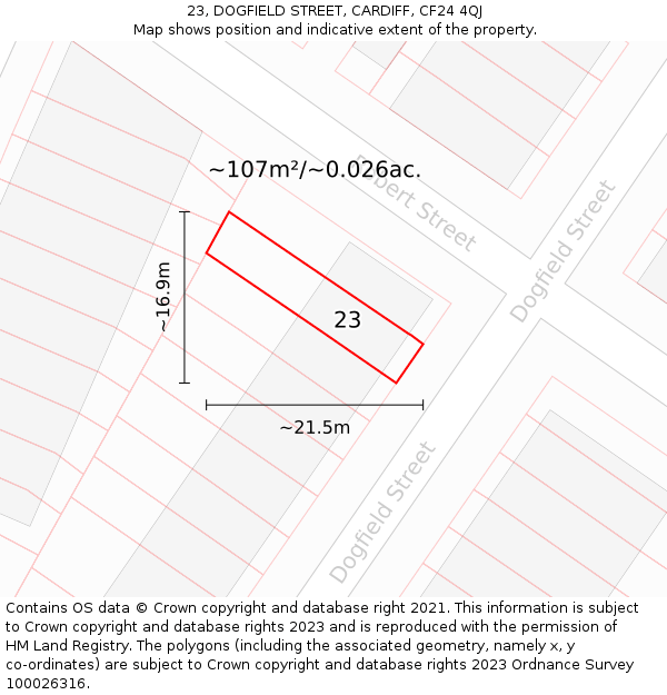 23, DOGFIELD STREET, CARDIFF, CF24 4QJ: Plot and title map