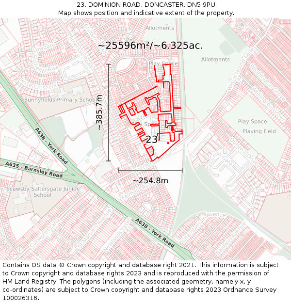 23, DOMINION ROAD, DONCASTER, DN5 9PU: Plot and title map