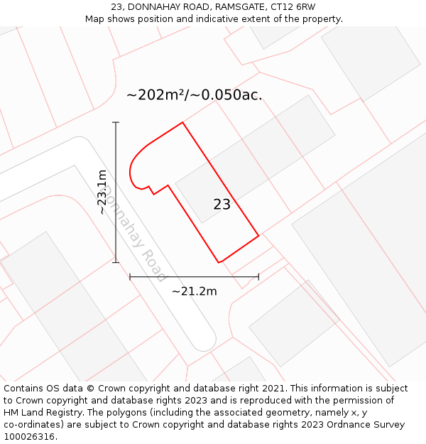 23, DONNAHAY ROAD, RAMSGATE, CT12 6RW: Plot and title map