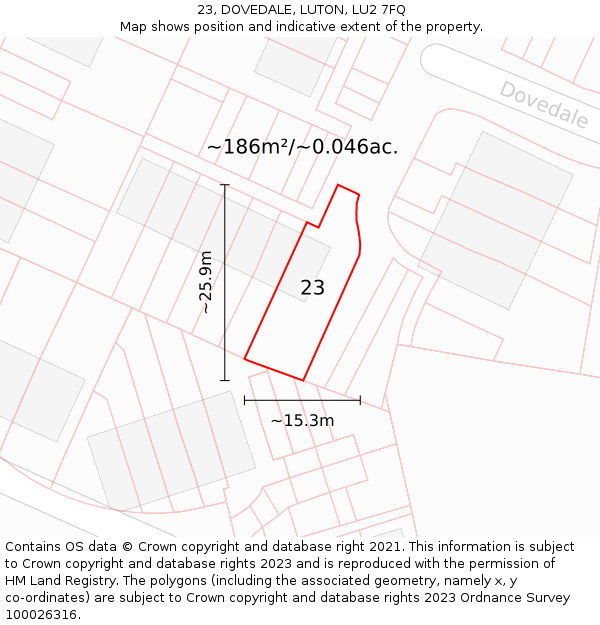 23, DOVEDALE, LUTON, LU2 7FQ: Plot and title map