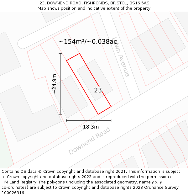 23, DOWNEND ROAD, FISHPONDS, BRISTOL, BS16 5AS: Plot and title map