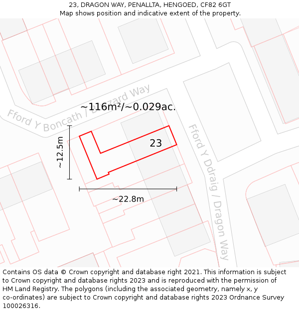 23, DRAGON WAY, PENALLTA, HENGOED, CF82 6GT: Plot and title map