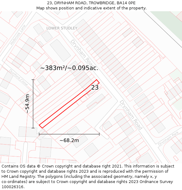 23, DRYNHAM ROAD, TROWBRIDGE, BA14 0PE: Plot and title map