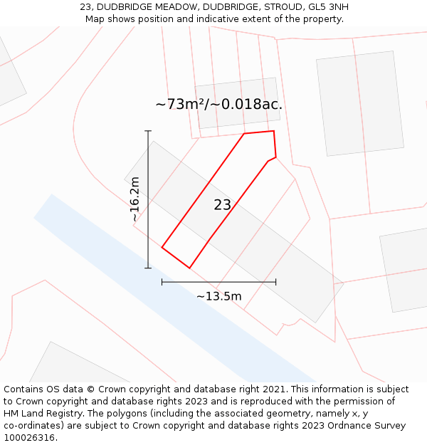 23, DUDBRIDGE MEADOW, DUDBRIDGE, STROUD, GL5 3NH: Plot and title map