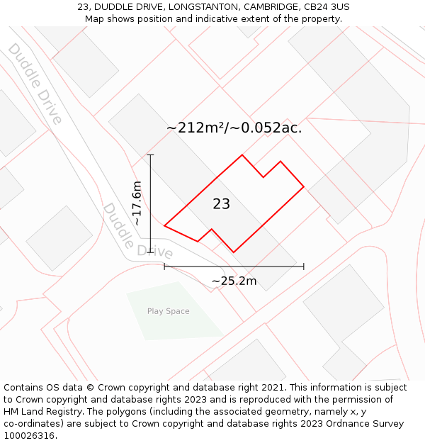 23, DUDDLE DRIVE, LONGSTANTON, CAMBRIDGE, CB24 3US: Plot and title map