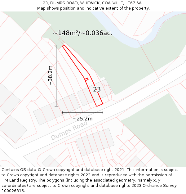 23, DUMPS ROAD, WHITWICK, COALVILLE, LE67 5AL: Plot and title map