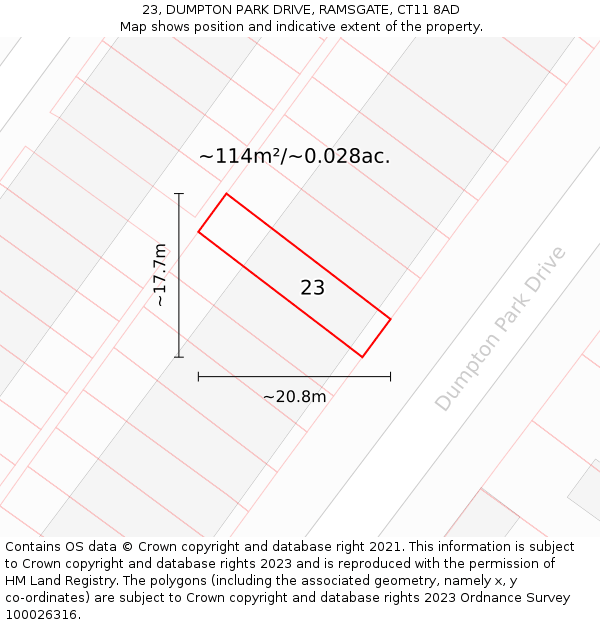 23, DUMPTON PARK DRIVE, RAMSGATE, CT11 8AD: Plot and title map