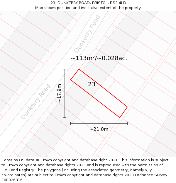 23, DUNKERRY ROAD, BRISTOL, BS3 4LD: Plot and title map