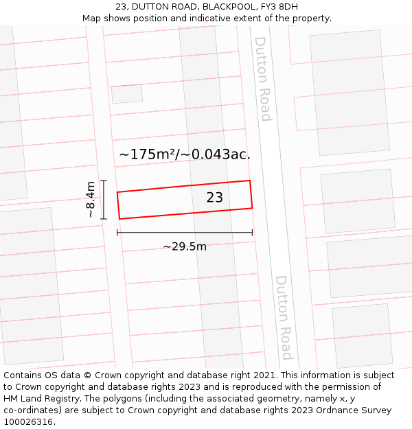 23, DUTTON ROAD, BLACKPOOL, FY3 8DH: Plot and title map