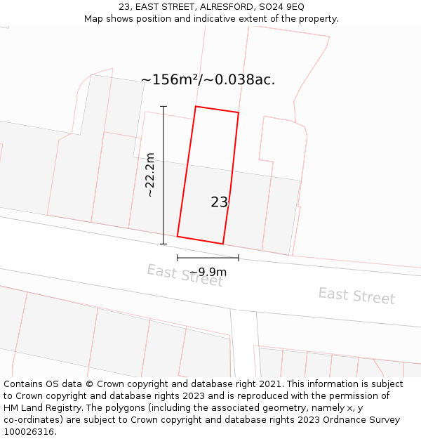 23, EAST STREET, ALRESFORD, SO24 9EQ: Plot and title map