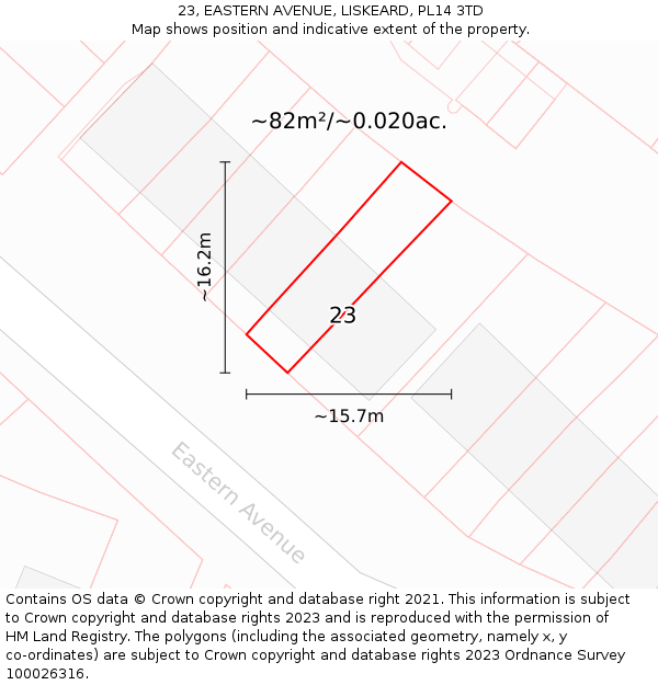 23, EASTERN AVENUE, LISKEARD, PL14 3TD: Plot and title map