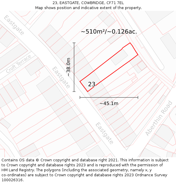23, EASTGATE, COWBRIDGE, CF71 7EL: Plot and title map