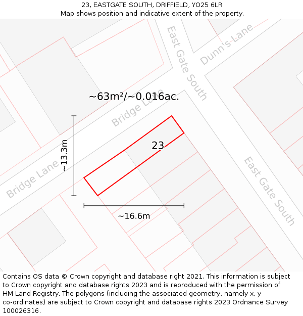 23, EASTGATE SOUTH, DRIFFIELD, YO25 6LR: Plot and title map